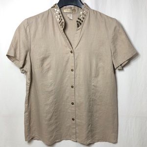 Ecologie Linen Shirt with Embellished Collar Womens XL